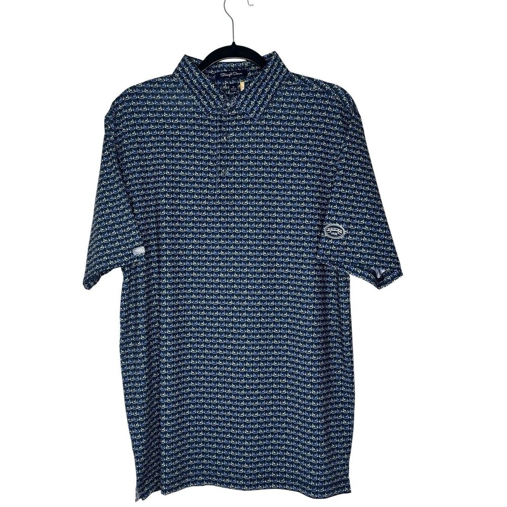 Straight Down Golf‎ Polo Shirt Mens M Blue Golf Cart All Over Print Performance - Picture 3 of 9